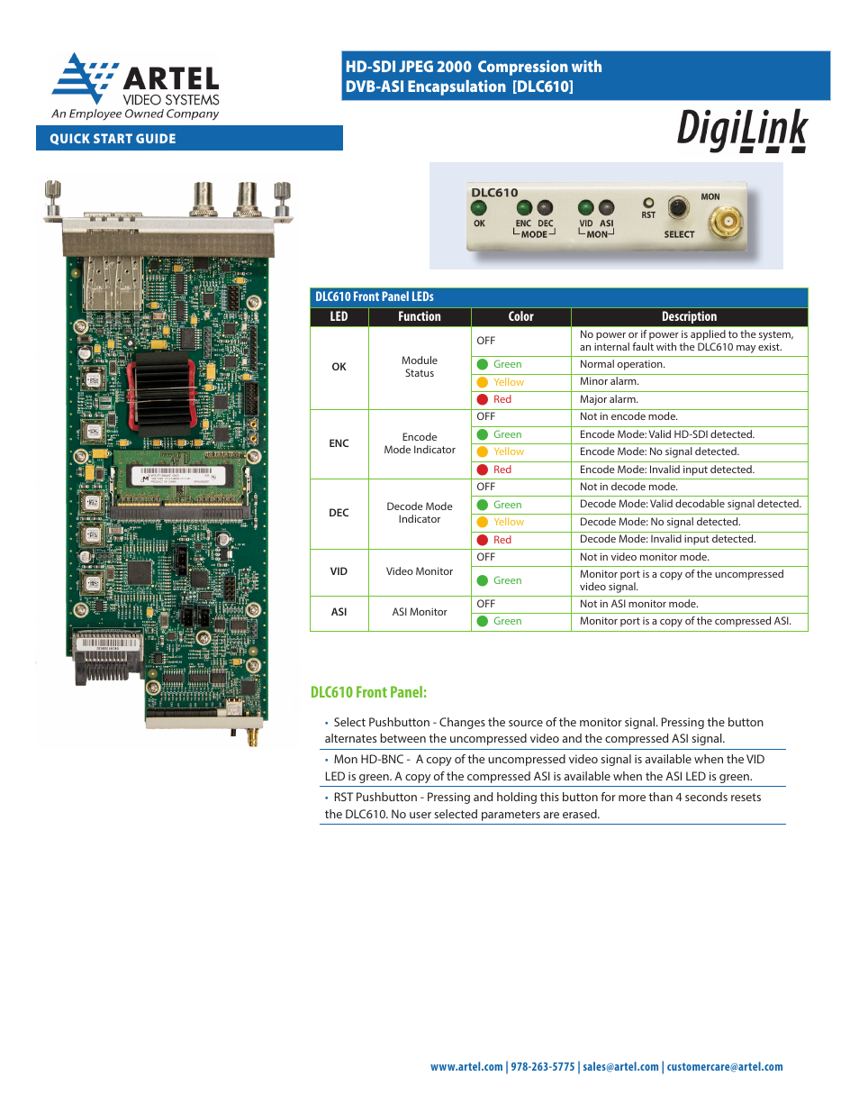 Artel DLC610 User Manual | 2 pages