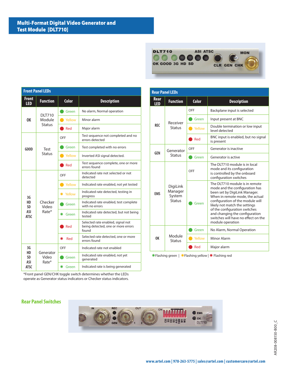 Rear panel switches | Artel DLT710 User Manual | Page 2 / 2