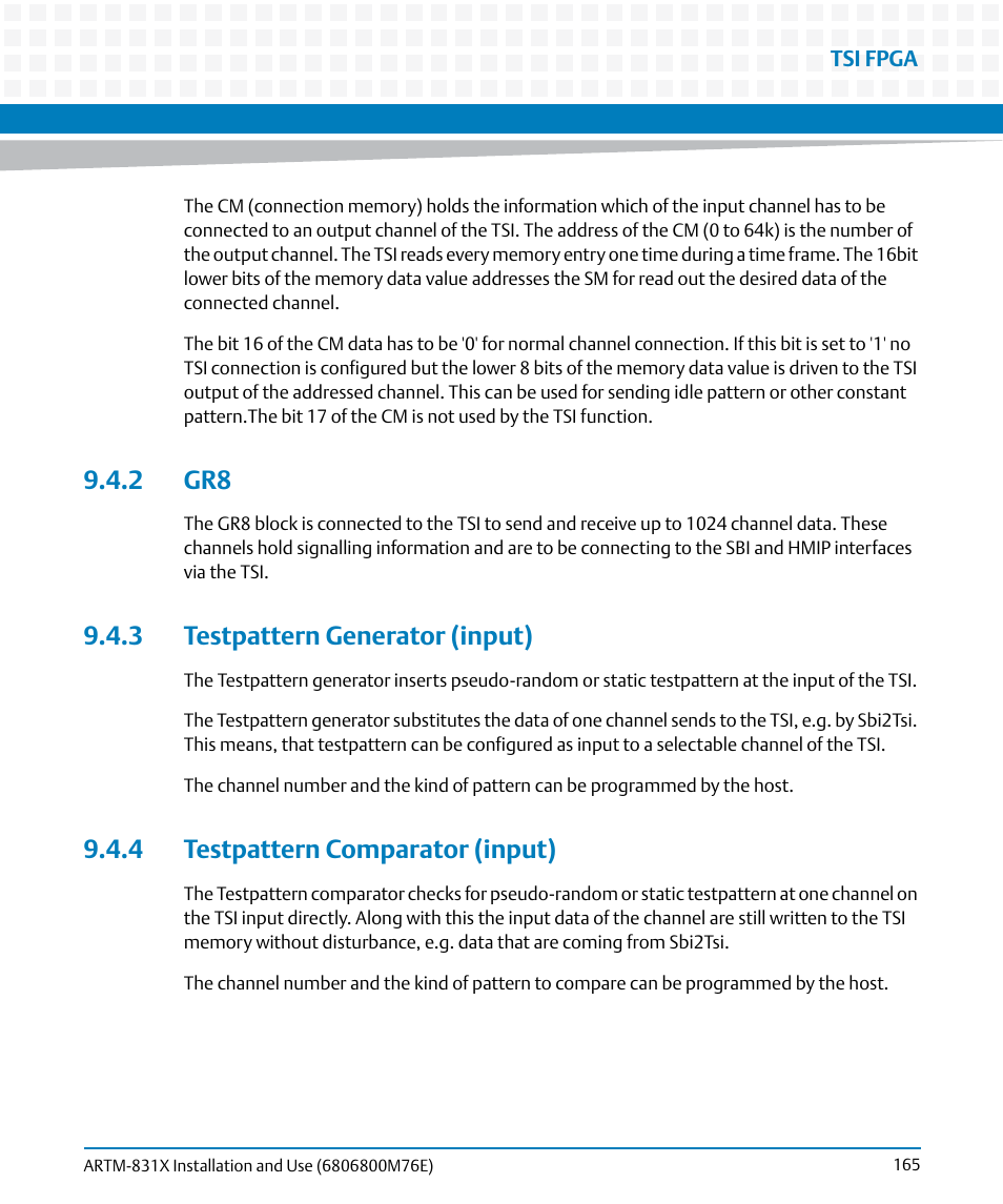 2 gr8, 3 testpattern generator (input), 4 testpattern comparator (input) | Artesyn ARTM-831X Installation and Use (June 2014) User Manual | Page 165 / 346