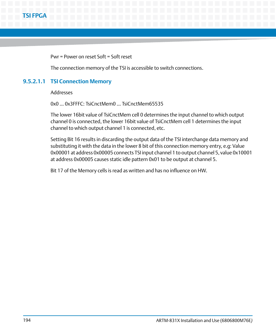 Tsi fpga | Artesyn ARTM-831X Installation and Use (June 2014) User Manual | Page 194 / 346