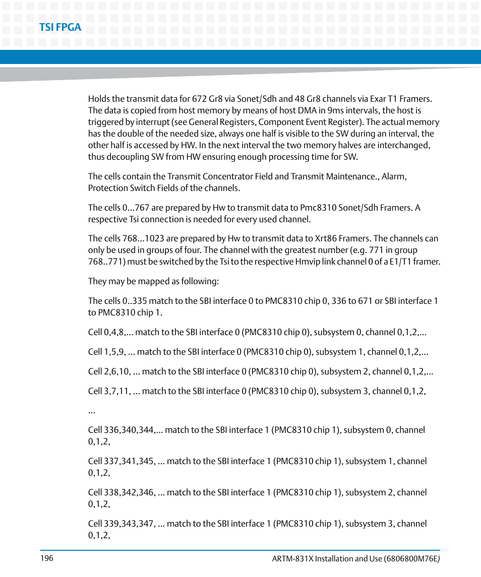 Tsi fpga | Artesyn ARTM-831X Installation and Use (June 2014) User Manual | Page 196 / 346