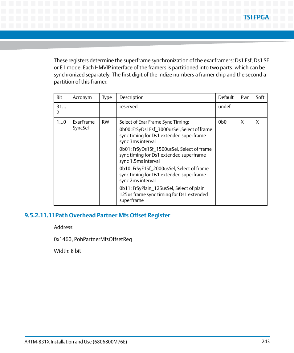 Tsi fpga | Artesyn ARTM-831X Installation and Use (June 2014) User Manual | Page 243 / 346