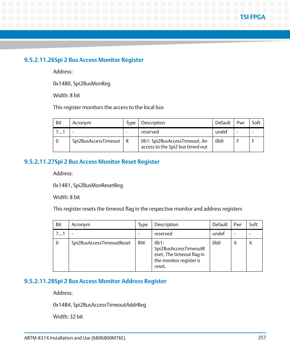 Tsi fpga | Artesyn ARTM-831X Installation and Use (June 2014) User Manual | Page 257 / 346