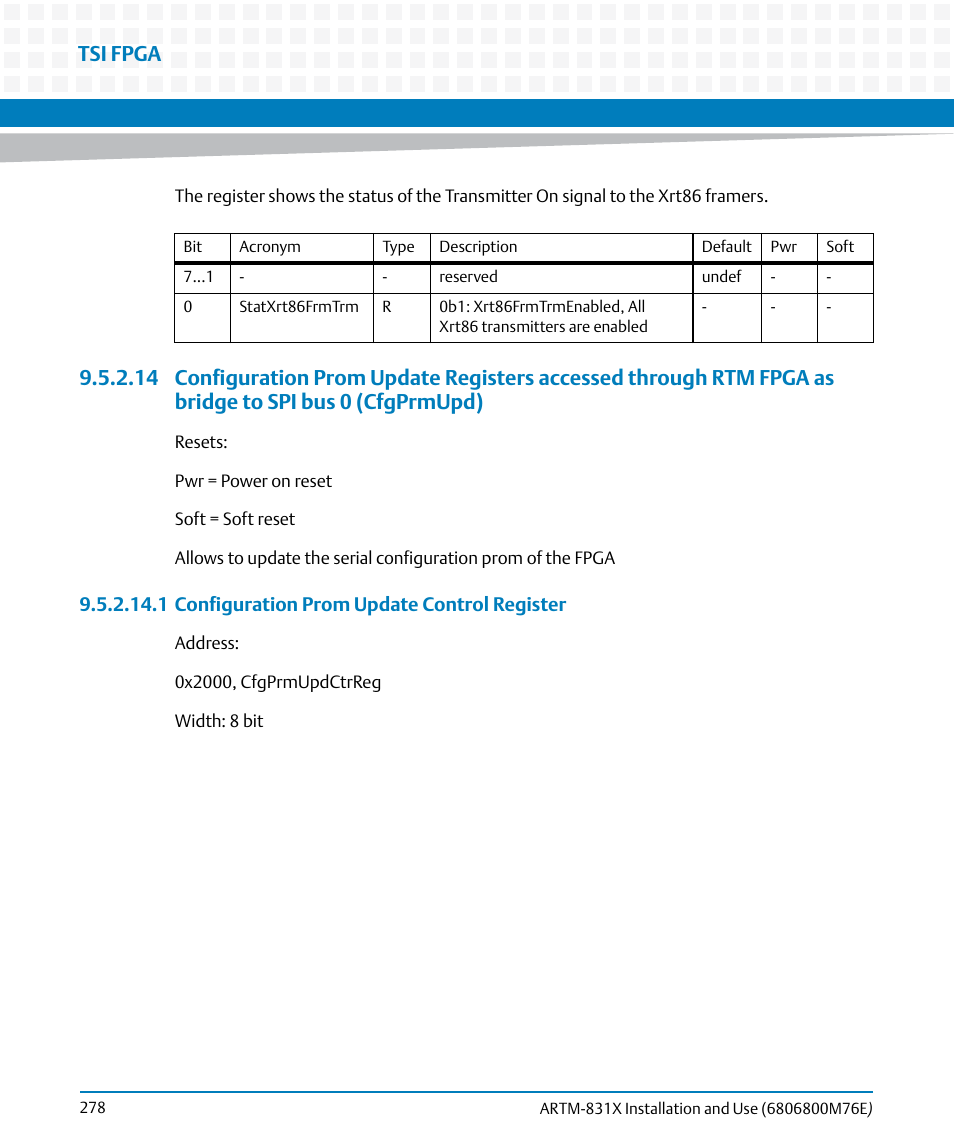 Tsi fpga | Artesyn ARTM-831X Installation and Use (June 2014) User Manual | Page 278 / 346