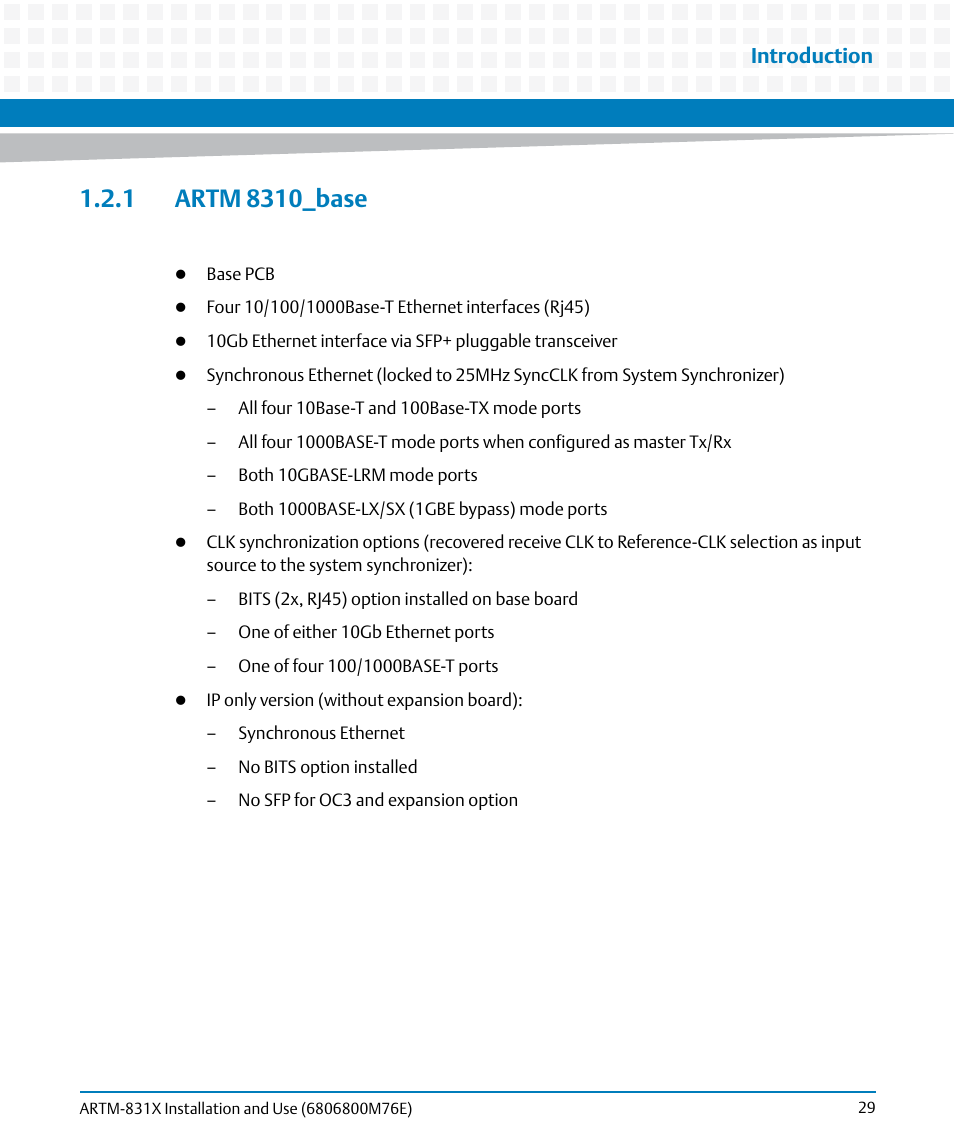 1 artm 8310_base, Introduction | Artesyn ARTM-831X Installation and Use (June 2014) User Manual | Page 29 / 346