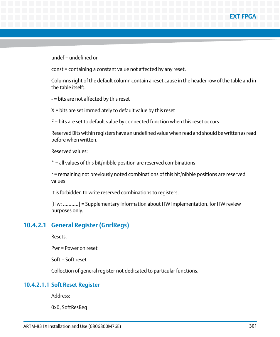 1 general register (gnrlregs), Ext fpga | Artesyn ARTM-831X Installation and Use (June 2014) User Manual | Page 301 / 346