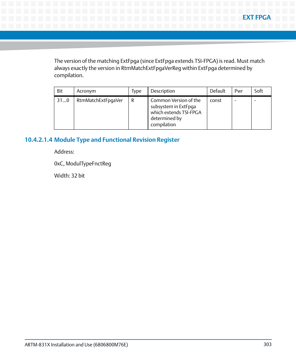 Ext fpga | Artesyn ARTM-831X Installation and Use (June 2014) User Manual | Page 303 / 346