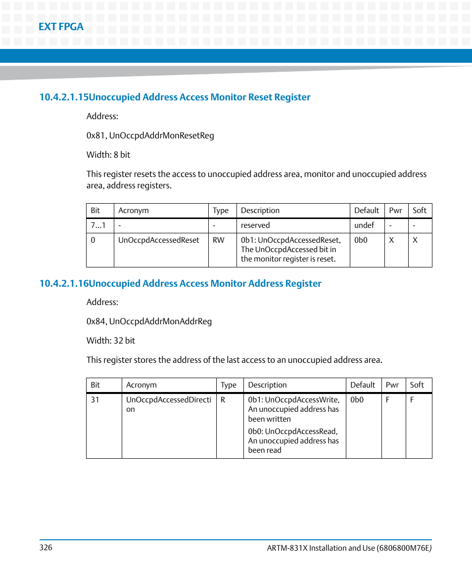 Ext fpga | Artesyn ARTM-831X Installation and Use (June 2014) User Manual | Page 326 / 346