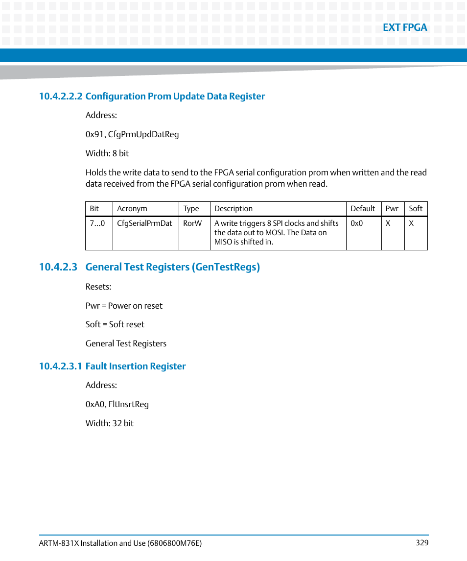 3 general test registers (gentestregs), Ext fpga | Artesyn ARTM-831X Installation and Use (June 2014) User Manual | Page 329 / 346
