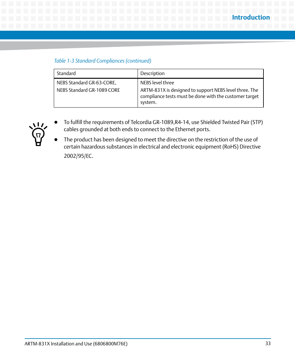 Introduction | Artesyn ARTM-831X Installation and Use (June 2014) User Manual | Page 33 / 346