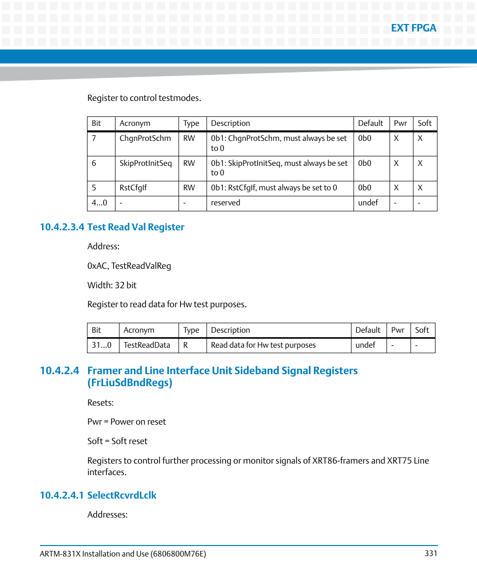 Ext fpga | Artesyn ARTM-831X Installation and Use (June 2014) User Manual | Page 331 / 346
