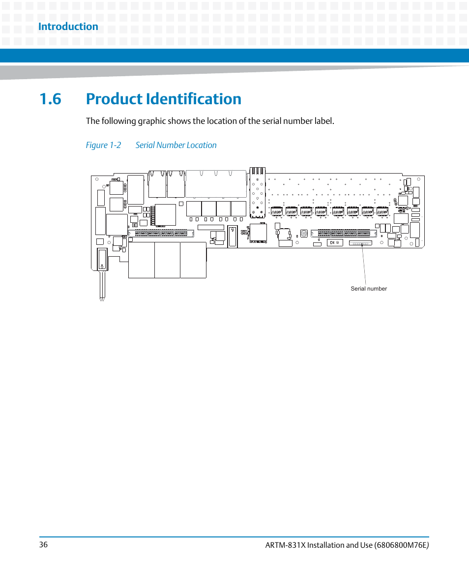 6 product identification, Figure 1-2, Serial number location | Artesyn ARTM-831X Installation and Use (June 2014) User Manual | Page 36 / 346