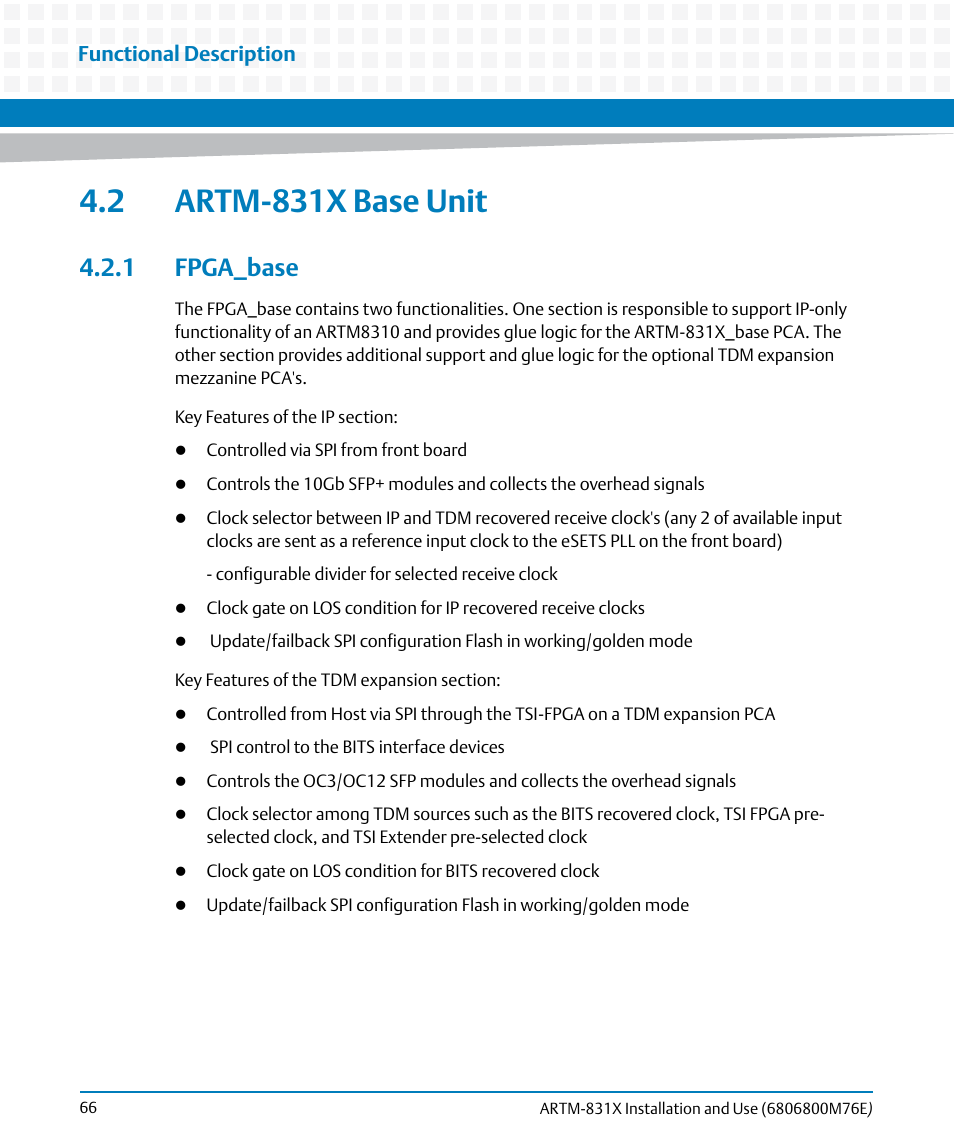 2 artm-831x base unit, 1 fpga_base, Chapter 4, artm-831x base unit, on | Artesyn ARTM-831X Installation and Use (June 2014) User Manual | Page 66 / 346