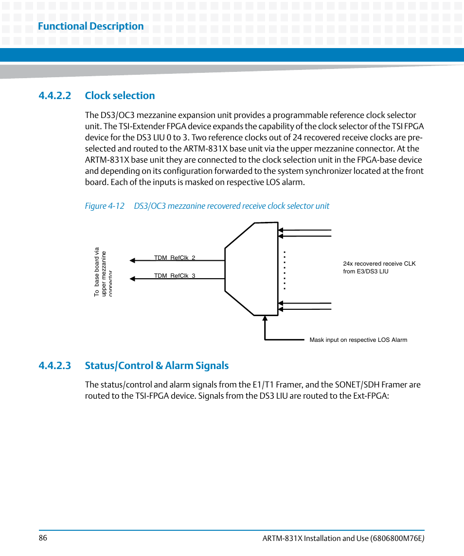 2 clock selection, 3 status/control & alarm signals, Figure 4-12 | Functional description | Artesyn ARTM-831X Installation and Use (June 2014) User Manual | Page 86 / 346