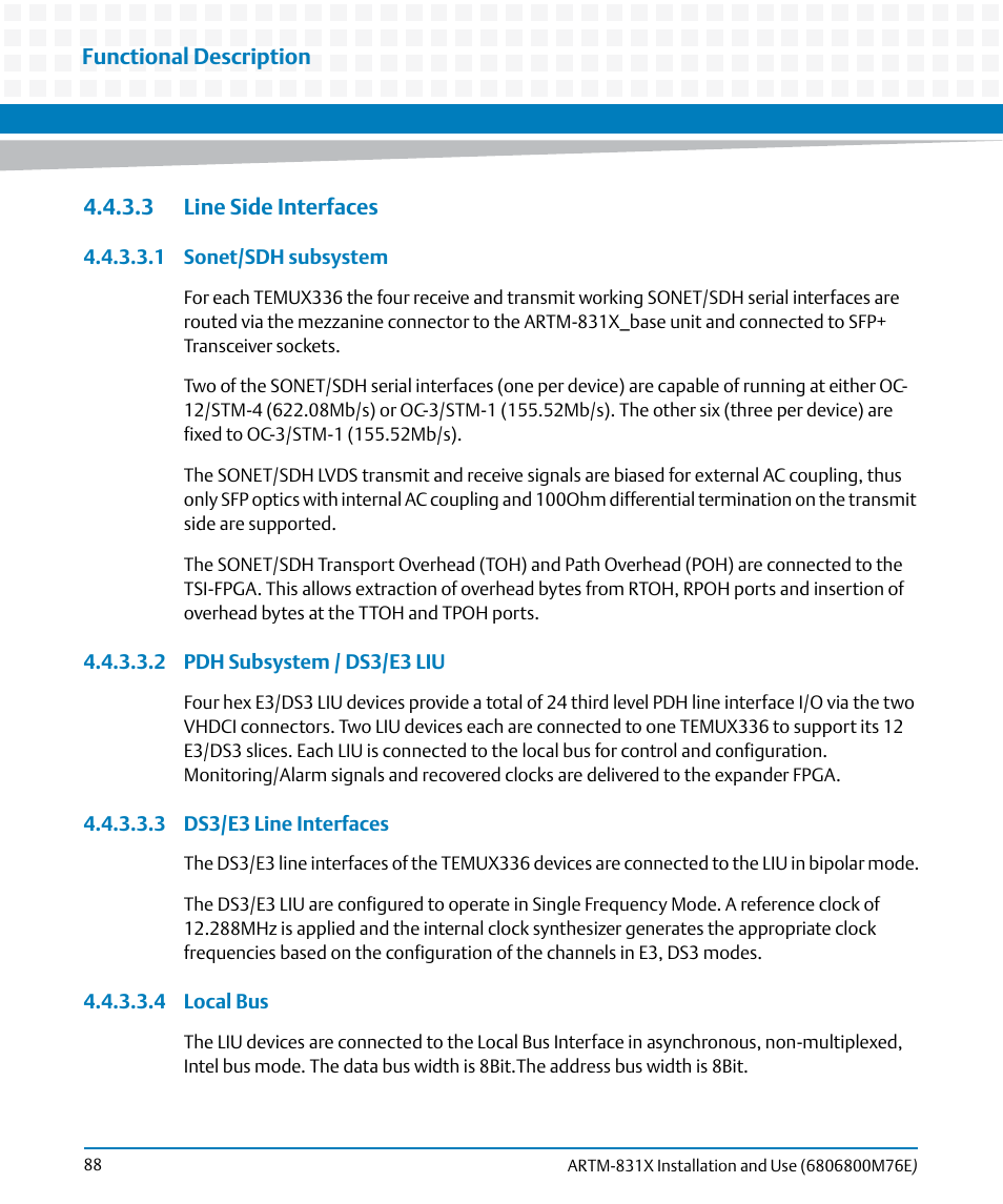3 line side interfaces | Artesyn ARTM-831X Installation and Use (June 2014) User Manual | Page 88 / 346