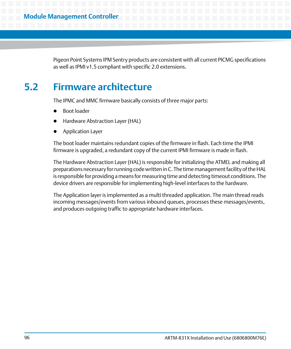 2 firmware architecture | Artesyn ARTM-831X Installation and Use (June 2014) User Manual | Page 96 / 346