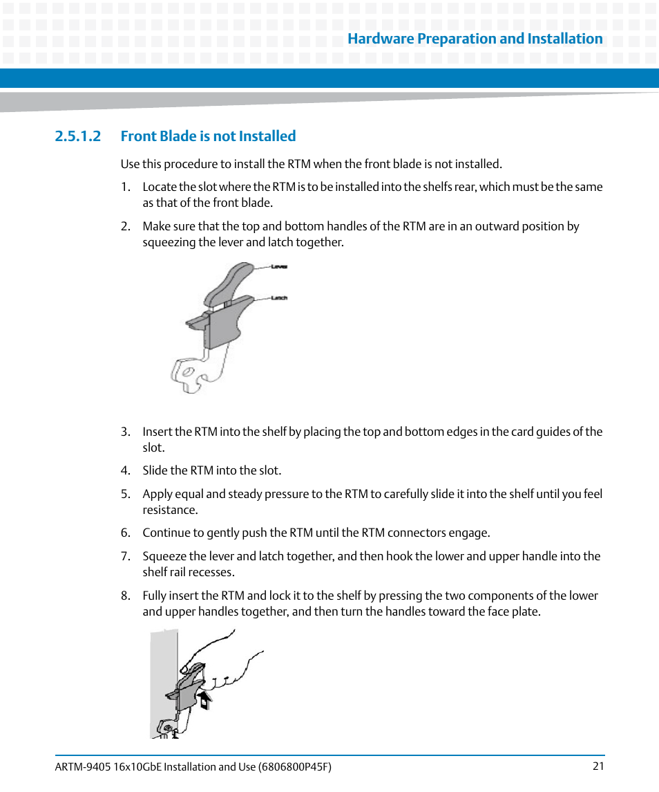 2 front blade is not installed, Hardware preparation and installation | Artesyn ARTM-9405 16x10GbE Installation and Use Guide (May 2014) User Manual | Page 21 / 64