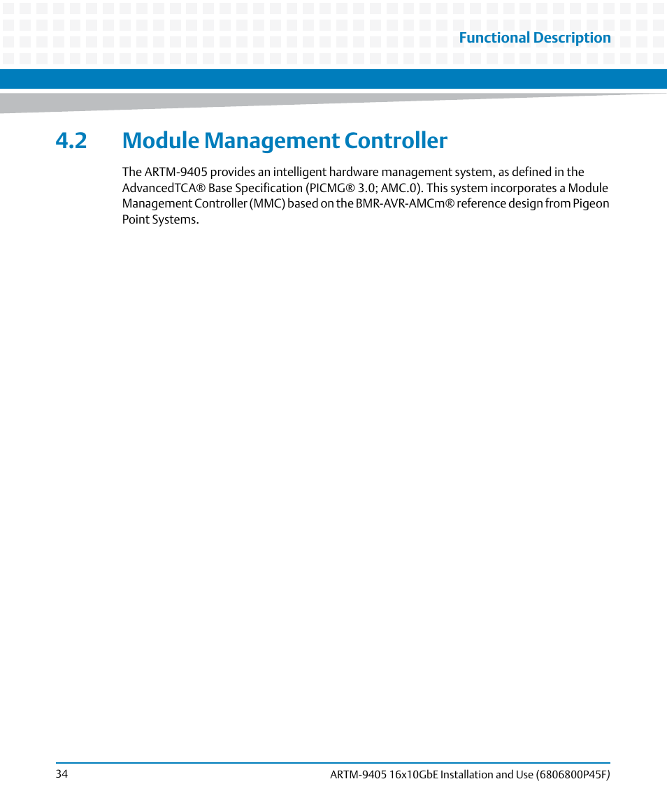2 module management controller | Artesyn ARTM-9405 16x10GbE Installation and Use Guide (May 2014) User Manual | Page 34 / 64