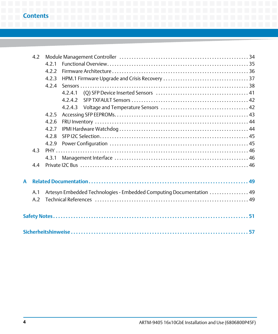 Artesyn ARTM-9405 16x10GbE Installation and Use Guide (May 2014) User Manual | Page 4 / 64