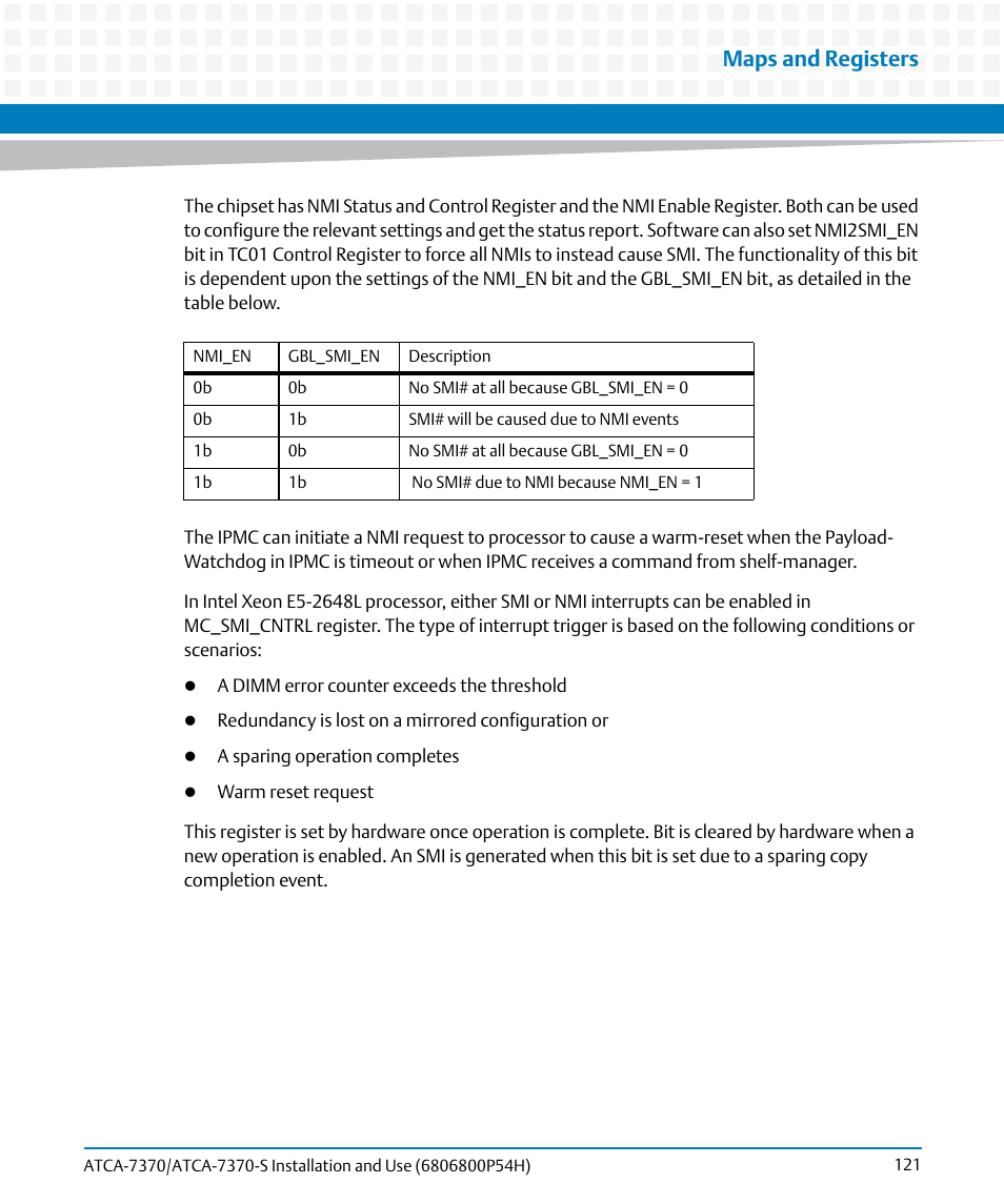 Maps and registers | Artesyn ATCA 7370 / ATCA 7370-S Installation and Use (January 2015) User Manual | Page 121 / 256