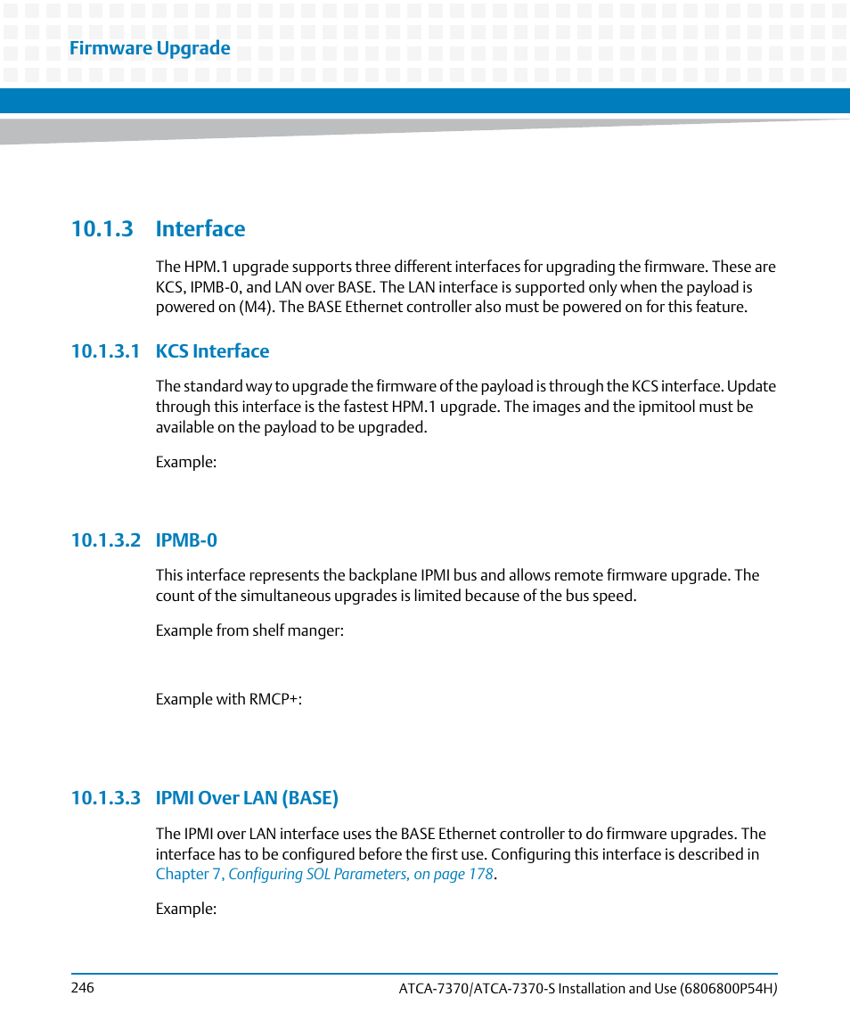 3 interface, 1 kcs interface, 2 ipmb-0 | 3 ipmi over lan (base) | Artesyn ATCA 7370 / ATCA 7370-S Installation and Use (January 2015) User Manual | Page 246 / 256