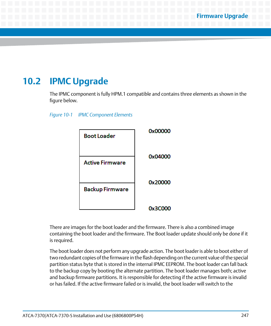 2 ipmc upgrade, Figure 10-1, Ipmc component elements | Artesyn ATCA 7370 / ATCA 7370-S Installation and Use (January 2015) User Manual | Page 247 / 256