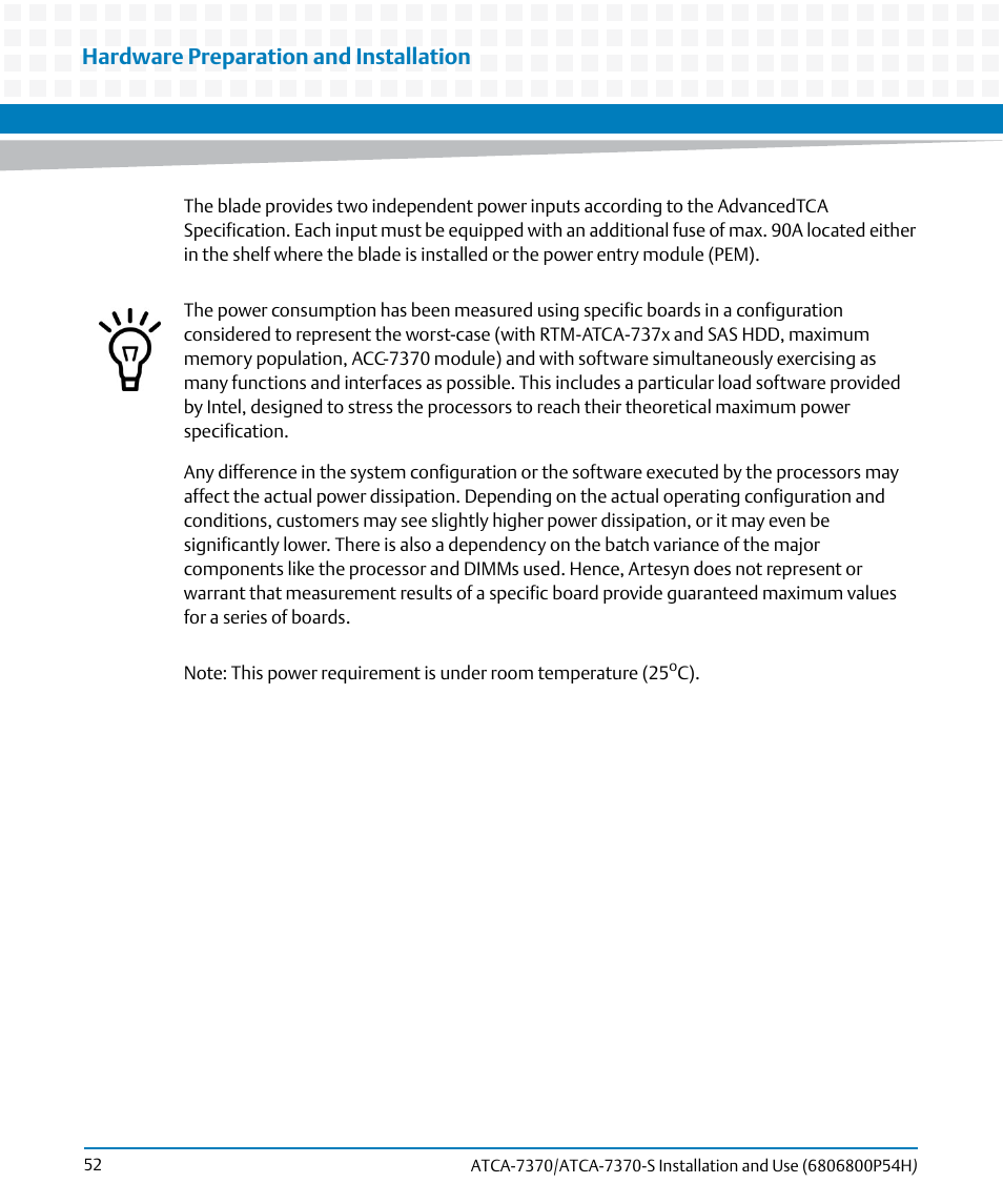 Hardware preparation and installation | Artesyn ATCA 7370 / ATCA 7370-S Installation and Use (January 2015) User Manual | Page 52 / 256