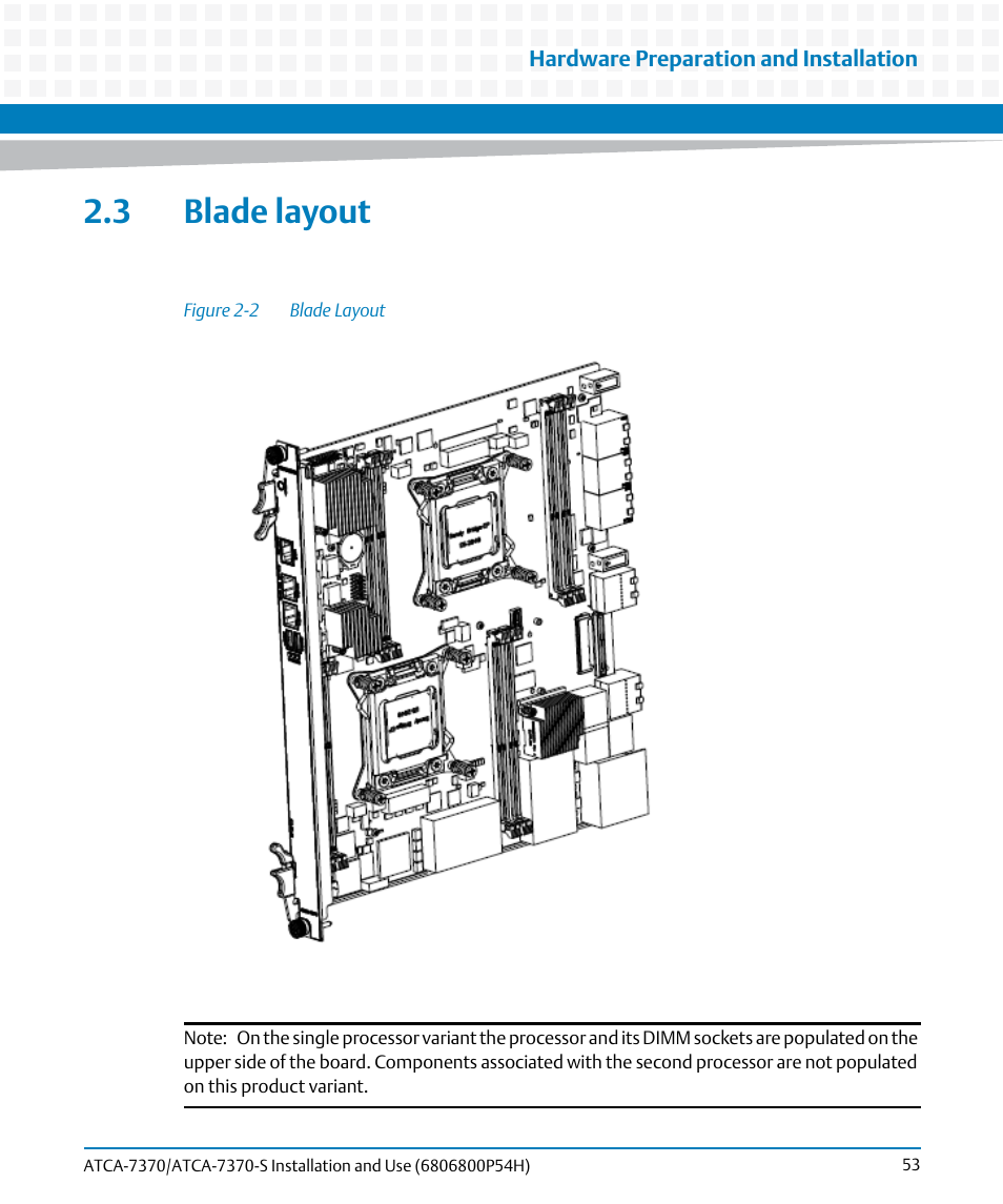 3 blade layout, Figure 2-2, Blade layout | Artesyn ATCA 7370 / ATCA 7370-S Installation and Use (January 2015) User Manual | Page 53 / 256