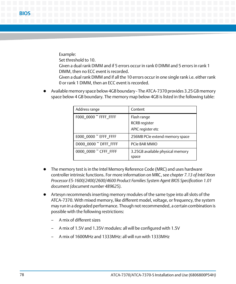 Bios | Artesyn ATCA 7370 / ATCA 7370-S Installation and Use (January 2015) User Manual | Page 78 / 256