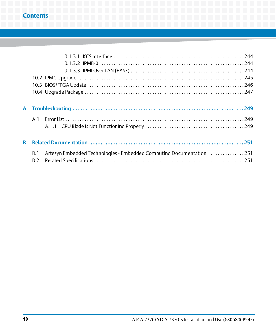 Artesyn ATCA 7370 / ATCA 7370-S Installation and Use (June 2014) User Manual | Page 10 / 254