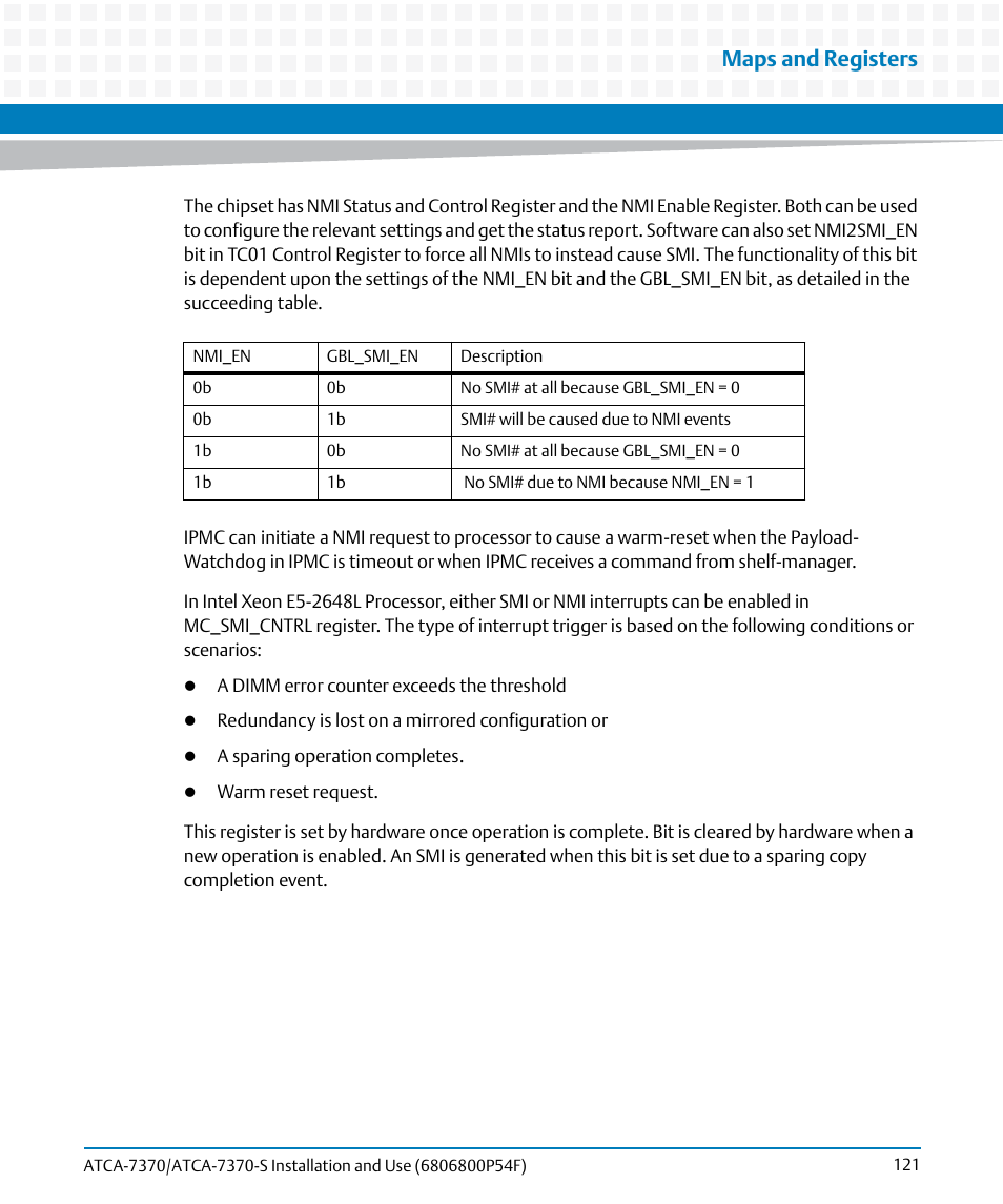 Maps and registers | Artesyn ATCA 7370 / ATCA 7370-S Installation and Use (June 2014) User Manual | Page 121 / 254