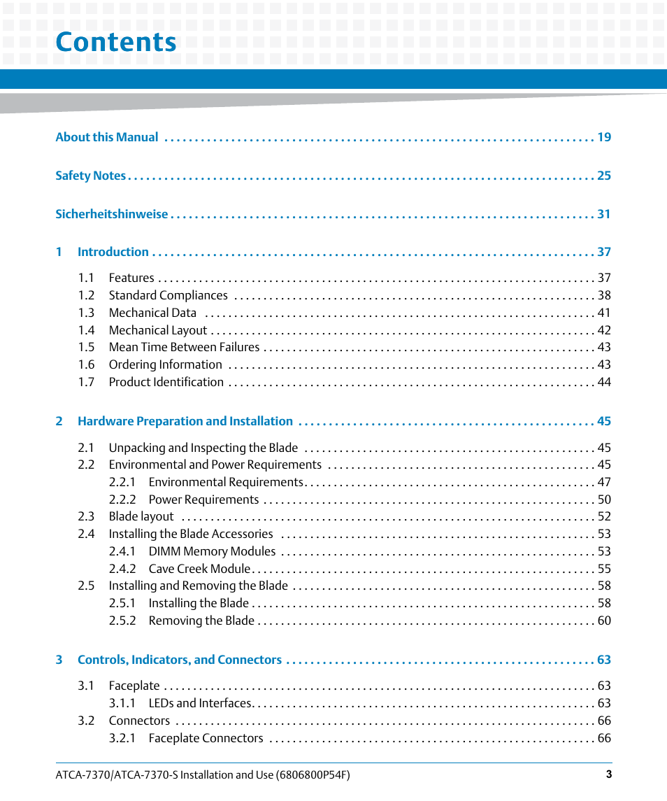 Artesyn ATCA 7370 / ATCA 7370-S Installation and Use (June 2014) User Manual | Page 3 / 254