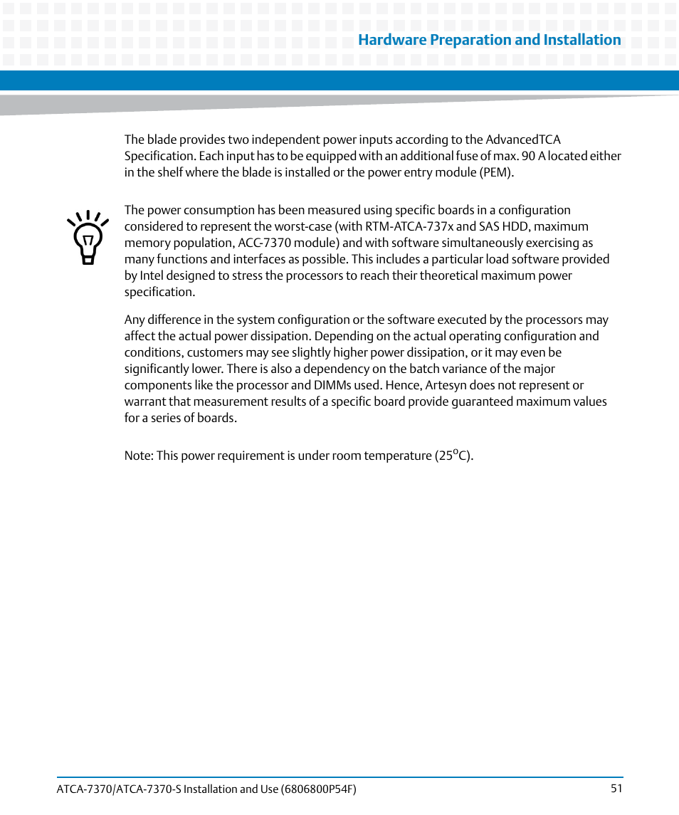 Hardware preparation and installation | Artesyn ATCA 7370 / ATCA 7370-S Installation and Use (June 2014) User Manual | Page 51 / 254