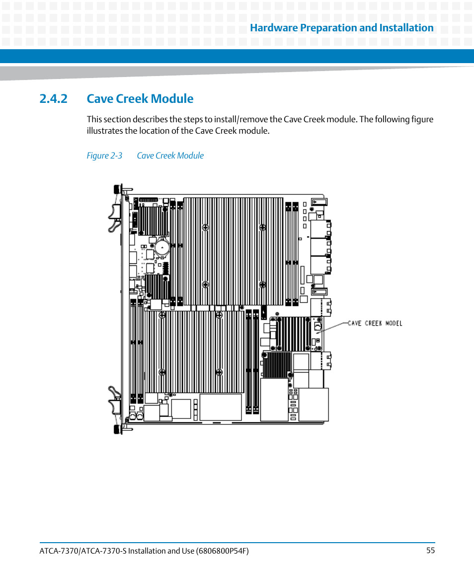 2 cave creek module, Figure 2-3, Cave creek module | Artesyn ATCA 7370 / ATCA 7370-S Installation and Use (June 2014) User Manual | Page 55 / 254