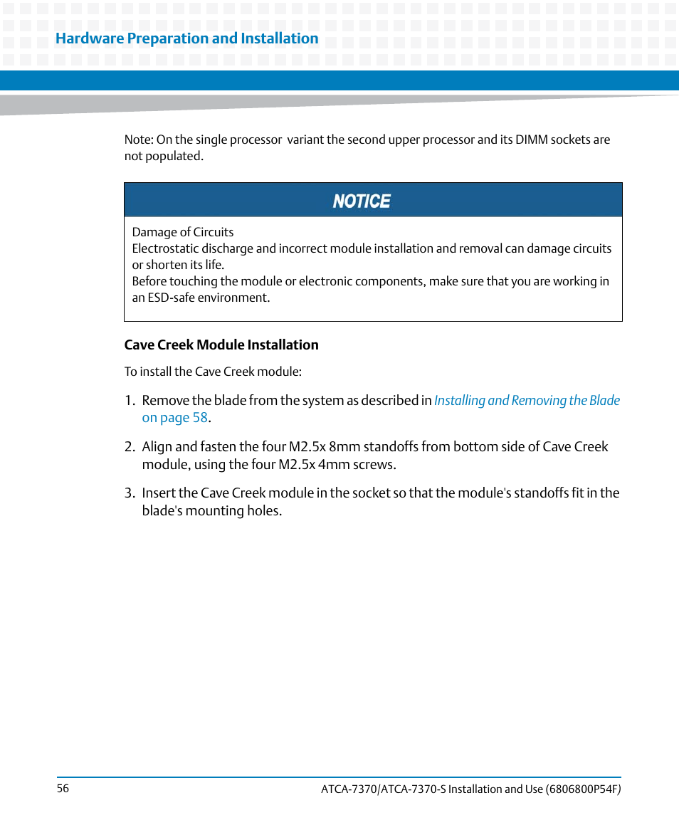 Artesyn ATCA 7370 / ATCA 7370-S Installation and Use (June 2014) User Manual | Page 56 / 254