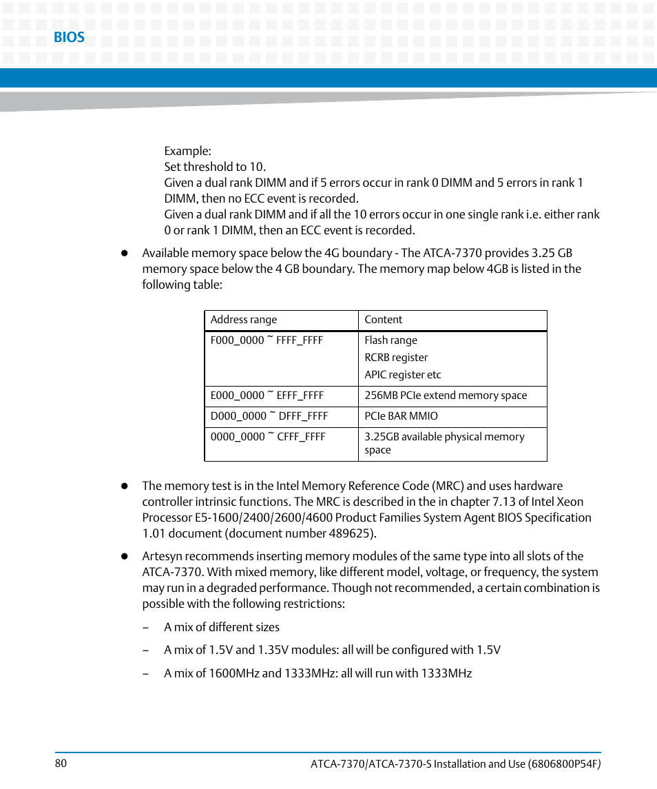 Bios | Artesyn ATCA 7370 / ATCA 7370-S Installation and Use (June 2014) User Manual | Page 80 / 254