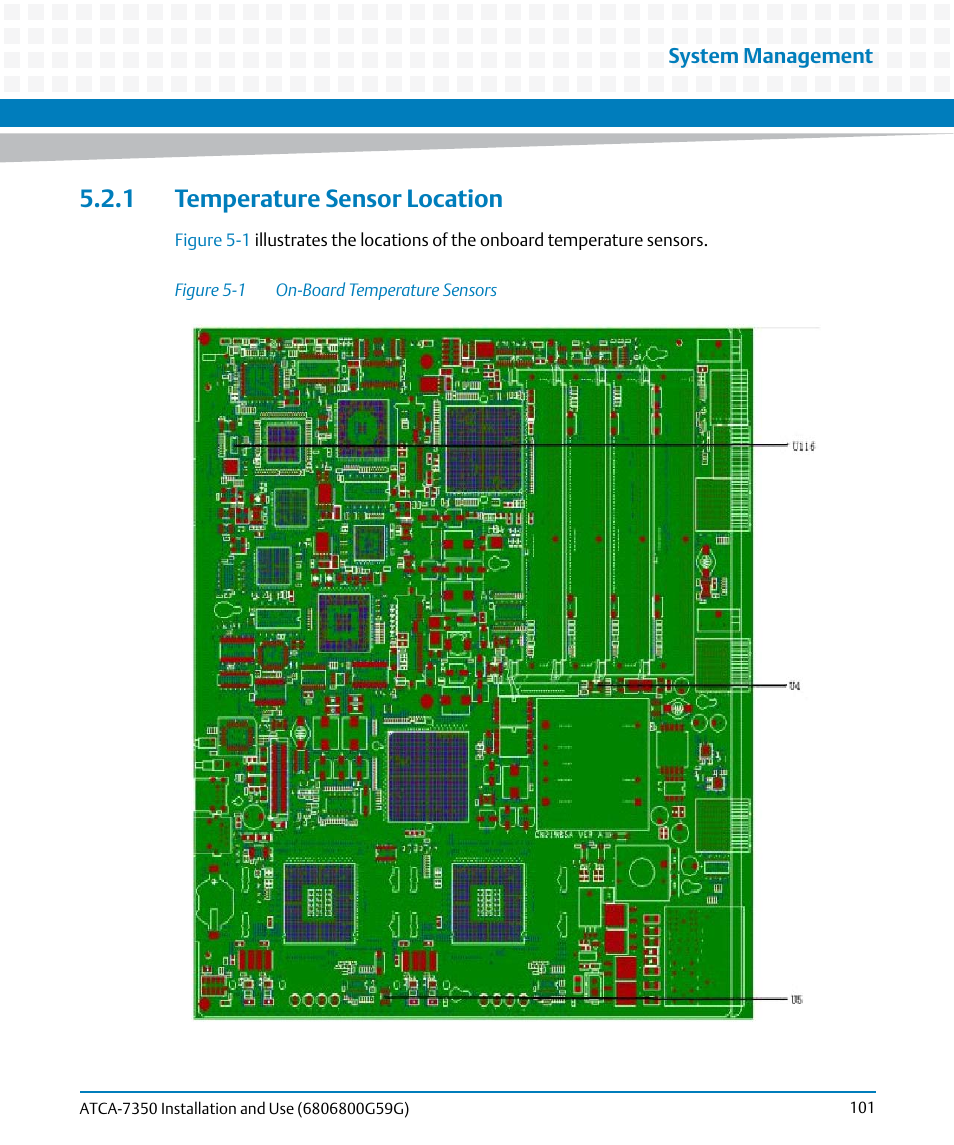 1 temperature sensor location, Figure 5-1, On-board temperature sensors | Artesyn ATCA-7350 Installation and Use (September 2014) User Manual | Page 101 / 208