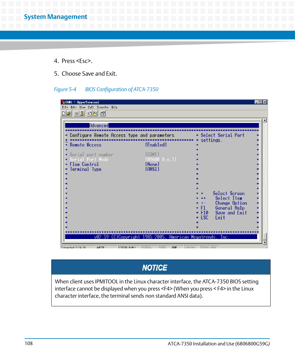 Figure 5-4, Bios configuration of atca-7350, System management | Artesyn ATCA-7350 Installation and Use (September 2014) User Manual | Page 108 / 208