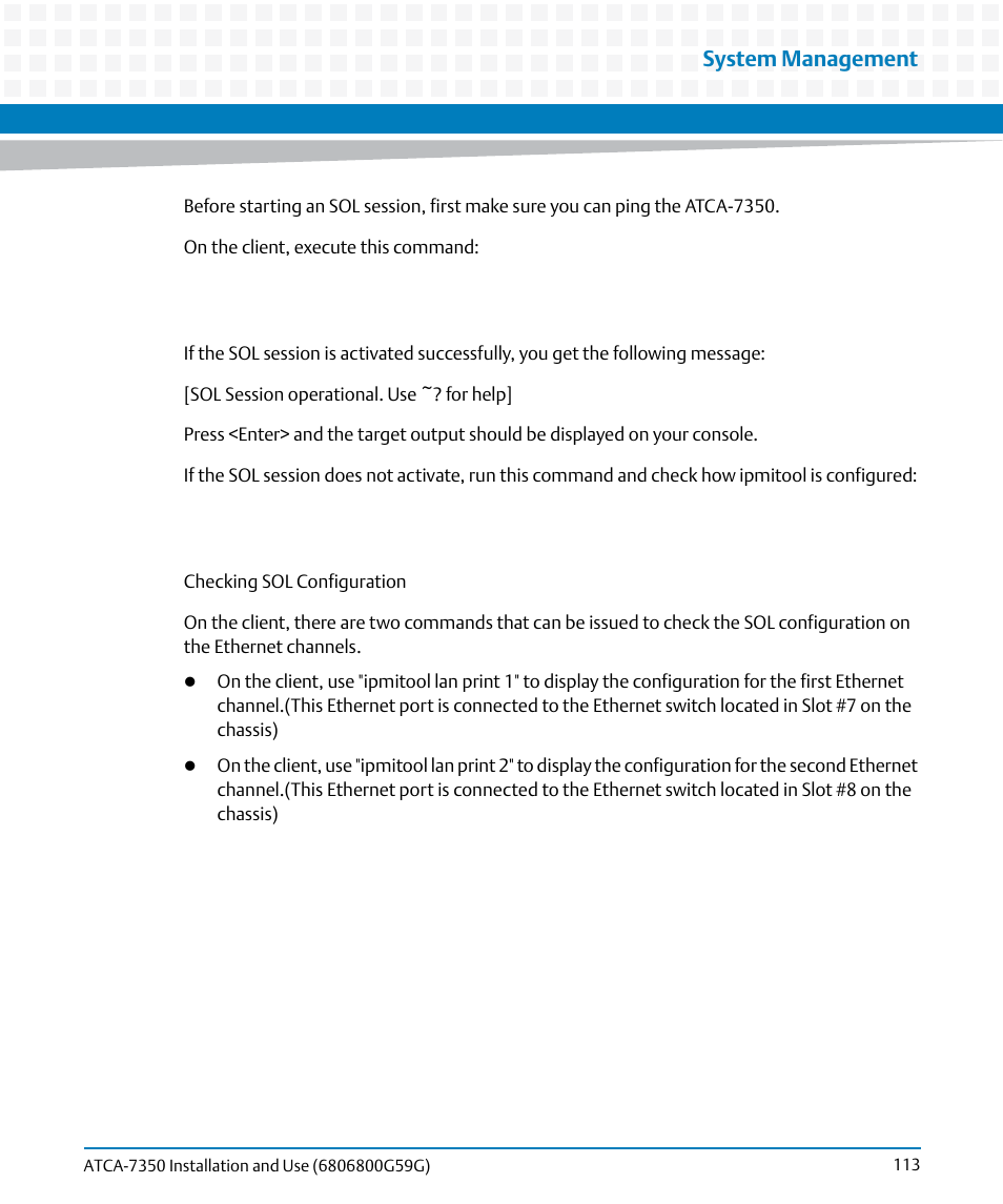 System management | Artesyn ATCA-7350 Installation and Use (September 2014) User Manual | Page 113 / 208