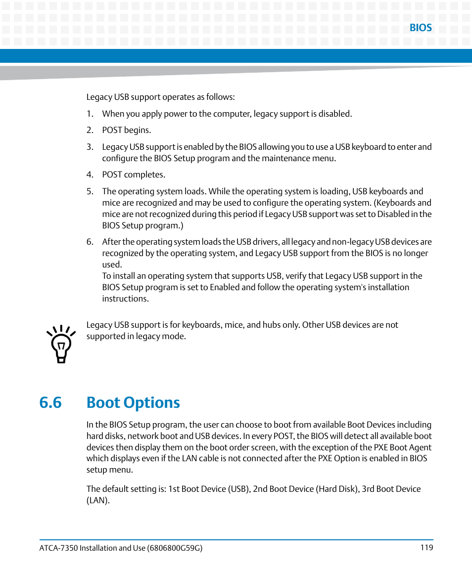 6 boot options | Artesyn ATCA-7350 Installation and Use (September 2014) User Manual | Page 119 / 208