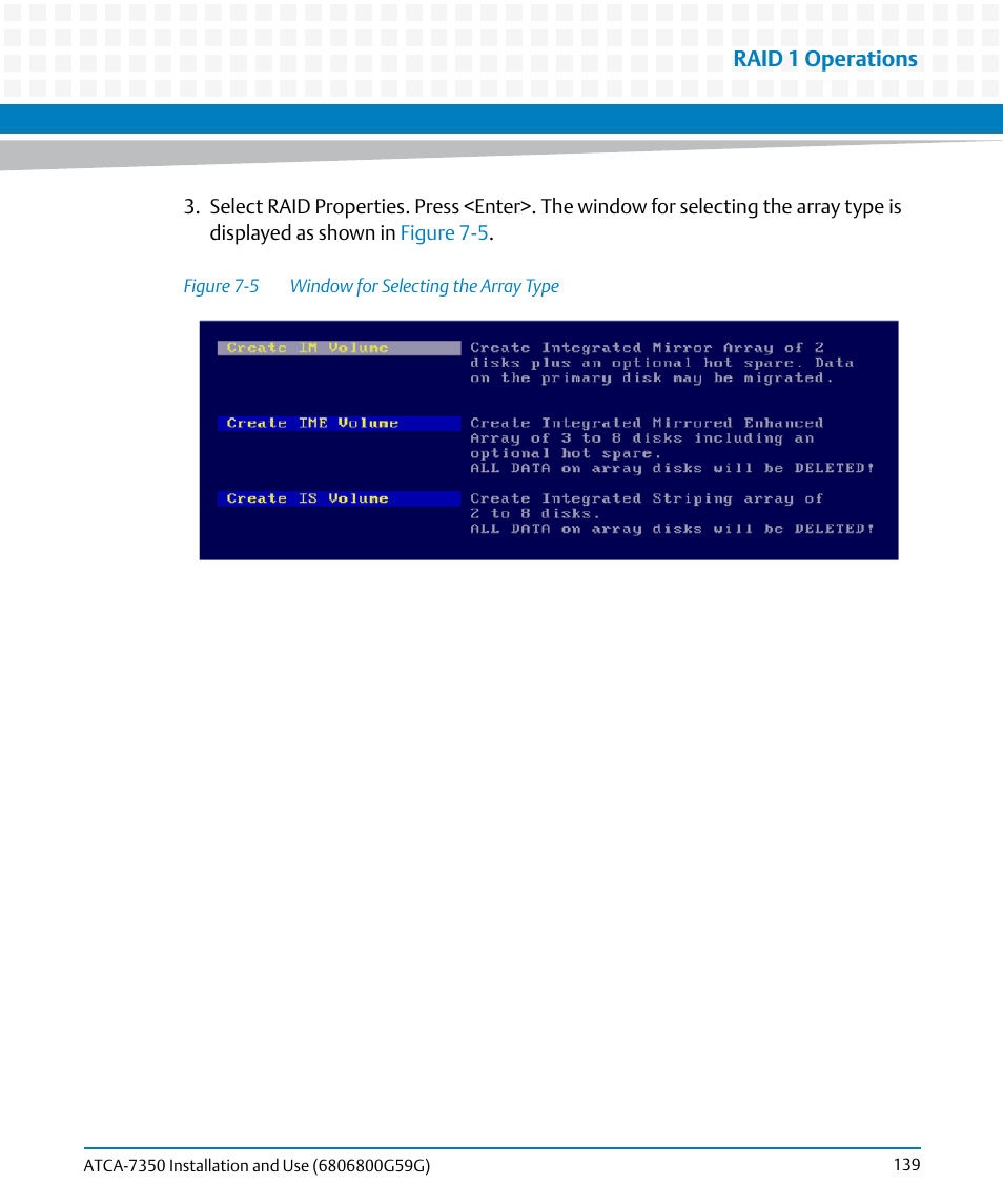 Figure 7-5, Window for selecting the array type | Artesyn ATCA-7350 Installation and Use (September 2014) User Manual | Page 139 / 208