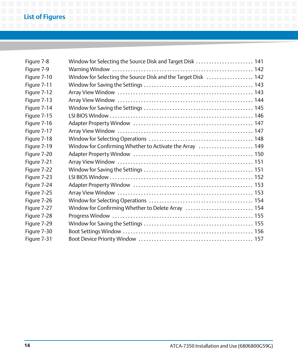 List of figures | Artesyn ATCA-7350 Installation and Use (September 2014) User Manual | Page 14 / 208