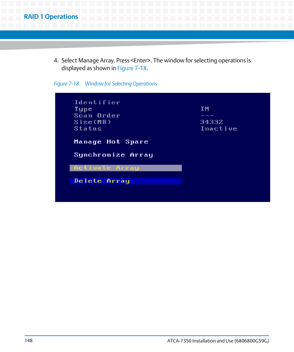 Figure 7-18, Window for selecting operations | Artesyn ATCA-7350 Installation and Use (September 2014) User Manual | Page 148 / 208