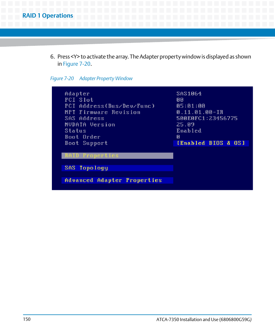Figure 7-20, Adapter property window | Artesyn ATCA-7350 Installation and Use (September 2014) User Manual | Page 150 / 208