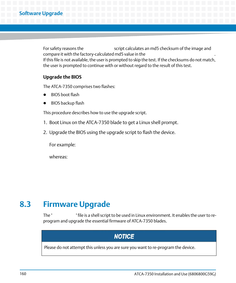 3 firmware upgrade | Artesyn ATCA-7350 Installation and Use (September 2014) User Manual | Page 160 / 208