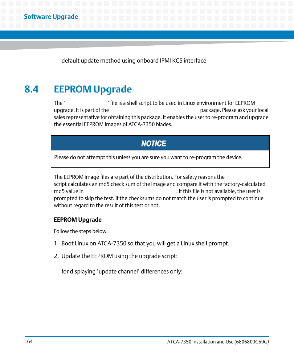 4 eeprom upgrade | Artesyn ATCA-7350 Installation and Use (September 2014) User Manual | Page 164 / 208