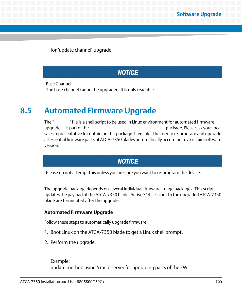 5 automated firmware upgrade | Artesyn ATCA-7350 Installation and Use (September 2014) User Manual | Page 165 / 208