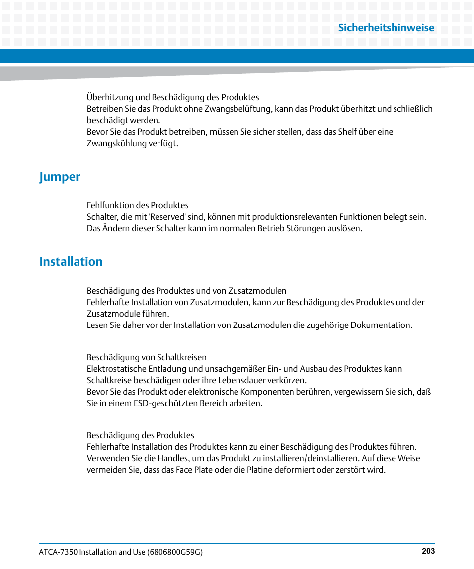 Jumper, Installation | Artesyn ATCA-7350 Installation and Use (September 2014) User Manual | Page 203 / 208