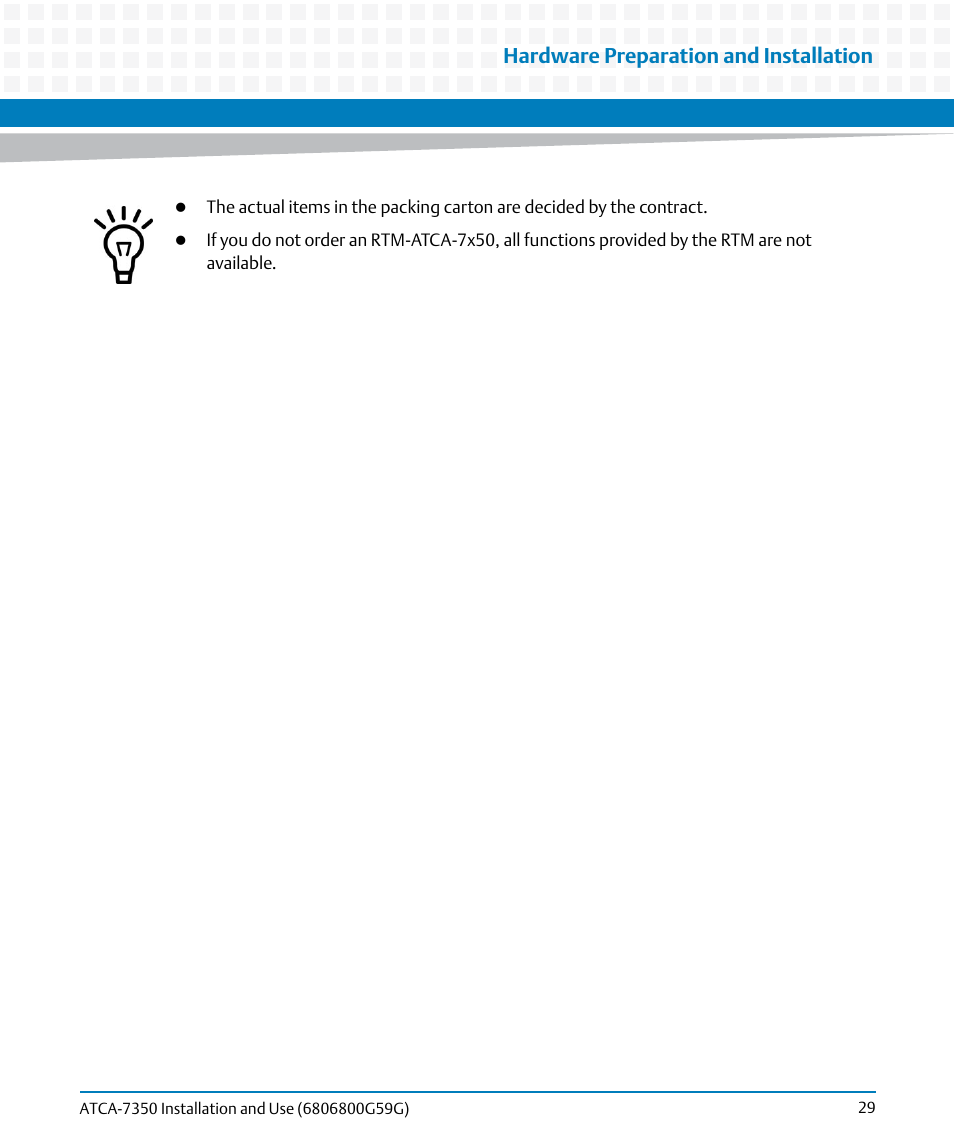 Hardware preparation and installation | Artesyn ATCA-7350 Installation and Use (September 2014) User Manual | Page 29 / 208