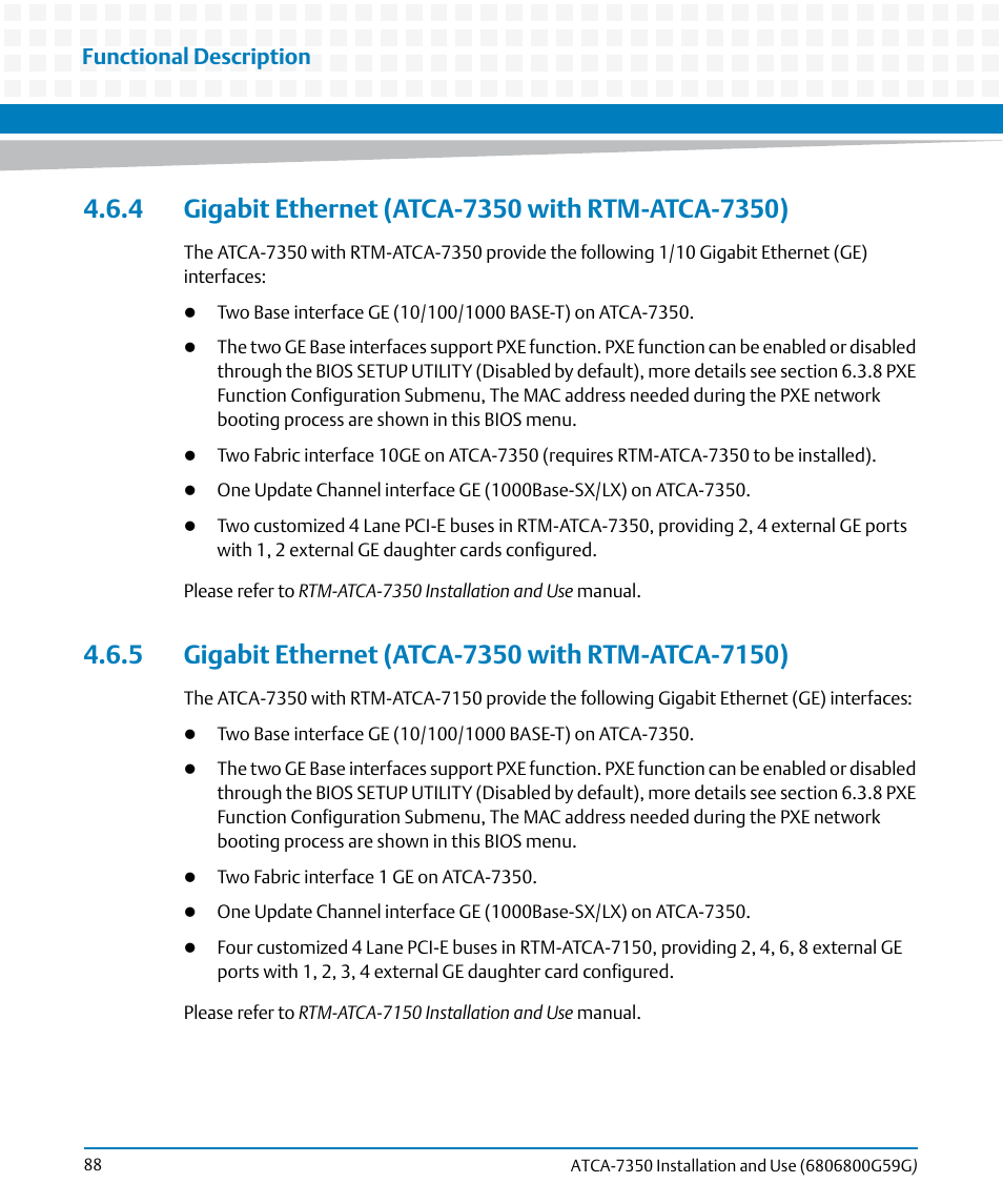 4 gigabit ethernet (atca-7350 with rtm-atca-7350), 5 gigabit ethernet (atca-7350 with rtm-atca-7150), Functional description | Artesyn ATCA-7350 Installation and Use (September 2014) User Manual | Page 88 / 208